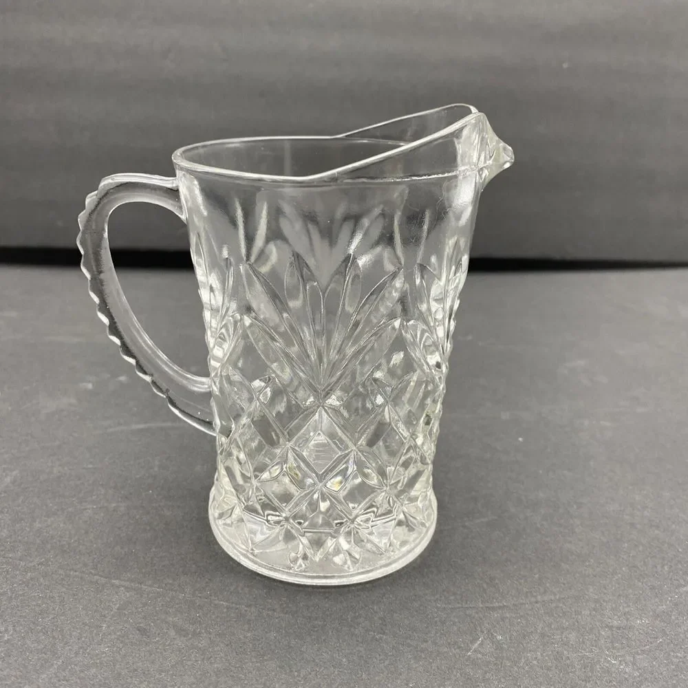 Vintage 60s Anchor Hocking Pineapple Creamer‎ Small Pitcher Prescut Clear Glass